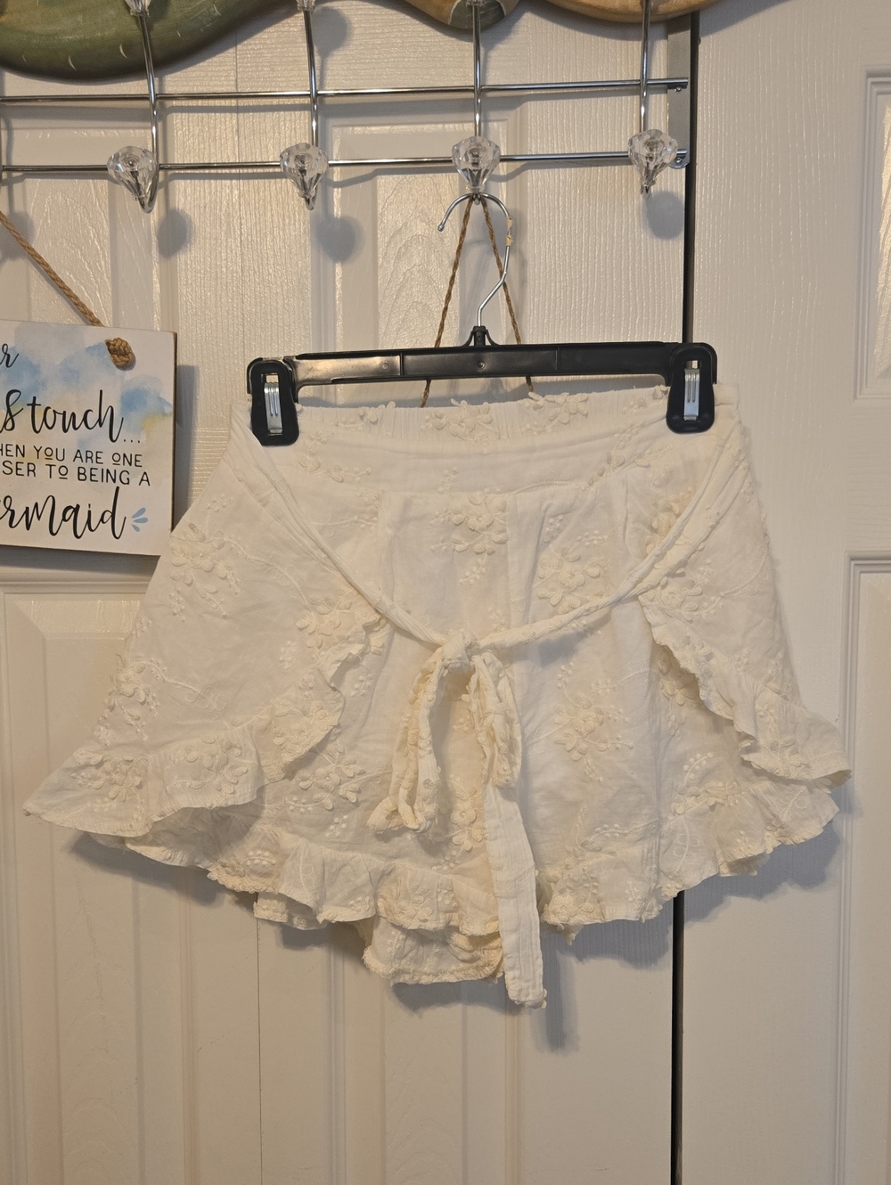Blue Rain Cream Floral Eyelet Ruffle Skort